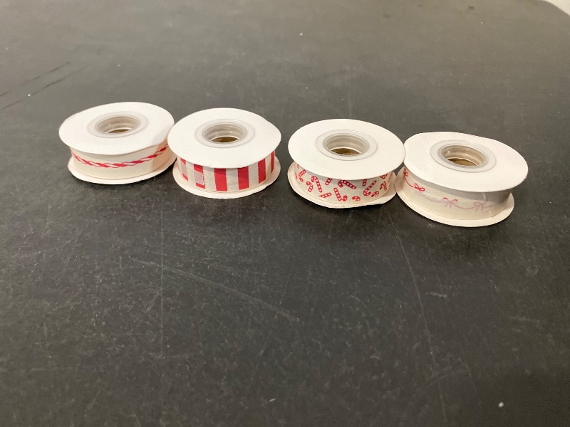 Photo 1 of 4 Rolls 20 Yards 5/8 Inch Christmas Candy Peppermint Ribbon Red and White Stripe Cotton Ribbons for Gift Wrapping, Wreath,Tree Decoration, Outdoor Deco (Red)