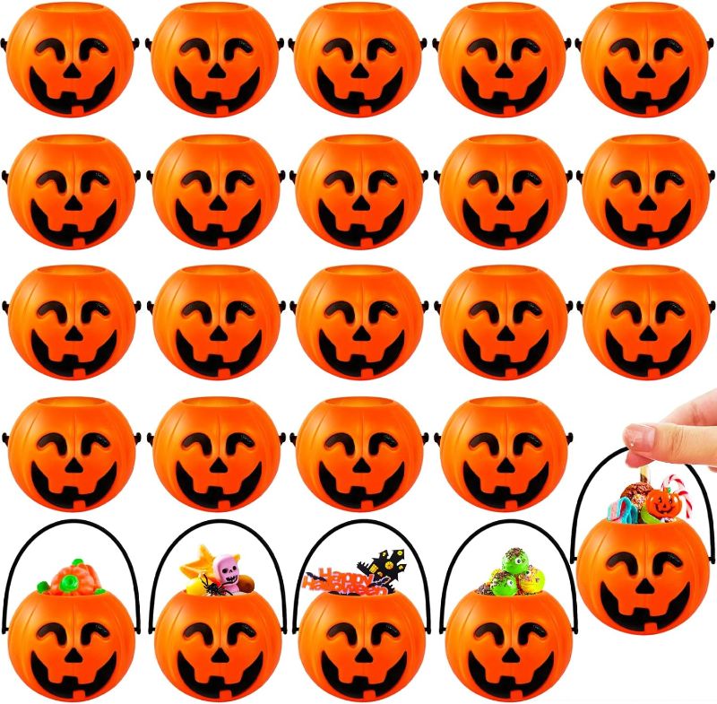 Photo 1 of 24PCS Mini Halloween Pumpkin Candy Buckets,Portable Pumpkins Palstic Buckets Cauldron for Trick or Treat Party Favors Decor Supplies 2.8in | Missing 6