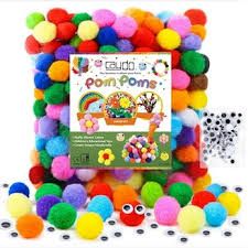 Photo 1 of [400 pcs] - 300 Pieces 1 Inch Assorted Pom Poms with 100 Pieces Wiggle Eyes, Multicolor Pompom Balls for Home Decorations and Kids DIY Art Creative Crafts