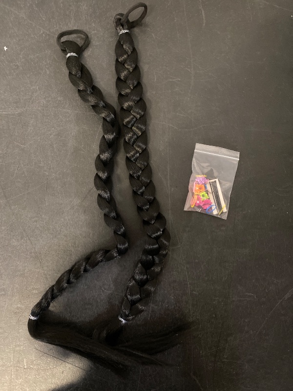 Photo 1 of Hair Ponytail Extension, Braided Ponytail Extensions Soft Synthetic Natural Hair Pieces for Women Girls Daily Wear (Black)