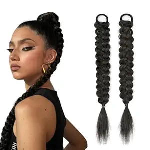 Photo 1 of Hair Ponytail Extension, Braided Ponytail Extensions Soft Synthetic Natural Hair Pieces for Women Girls Daily Wear (Black)