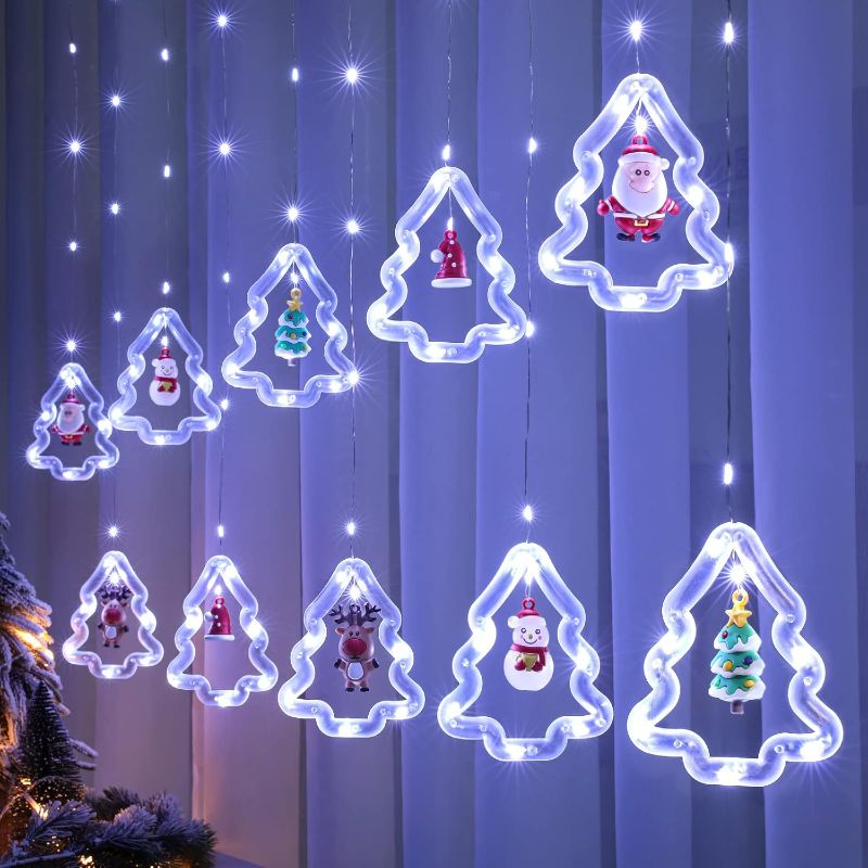 Photo 1 of Christmas Window Lights - Lighted Xmas Window Decorations - Tree Shape Ring Light with Ornament Curtain Light Indoor - USB Novelty String Hanging Lights for Christmas Home Bedroom Decor