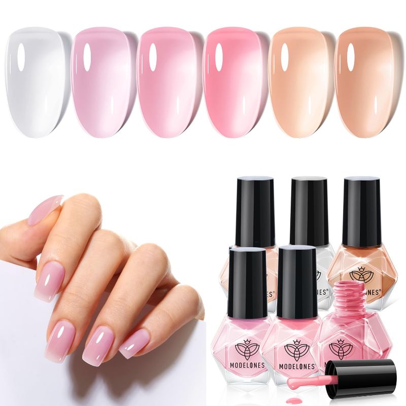Photo 1 of Jelly Nail Polish, Summer 6 Colors Sheer Nude Pink Milky White Neutral Nude Nail polish Set Long Lasting Quick Dry Transparent Manicure DIY Nail Art Salon Home Gift for Women Girl