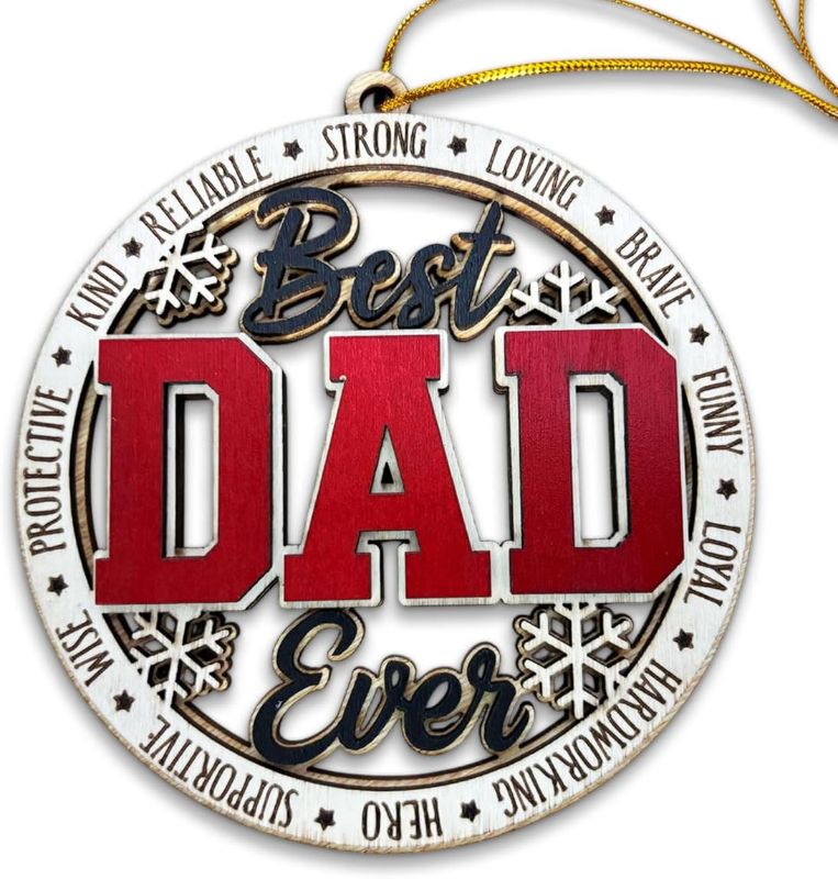 Photo 1 of Best Dad Ever Wooden Christmas Ornament – Rustic Holiday Tree Decoration, Unique Gift for Dad, Stocking Stuffer Christmas Ornament, Father Keepsake Ornament from Kids or Family