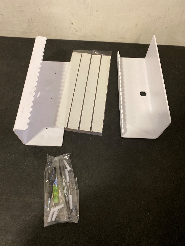 Photo 1 of 2 Pack Acrylic Wall Floating Shelves, White Adhesive Organizer, 11.8“ Acrylic Floating Bookshelves, Wall Display Shelve for Bedroom, Gaming Room, Living Room, Bathroom, Office