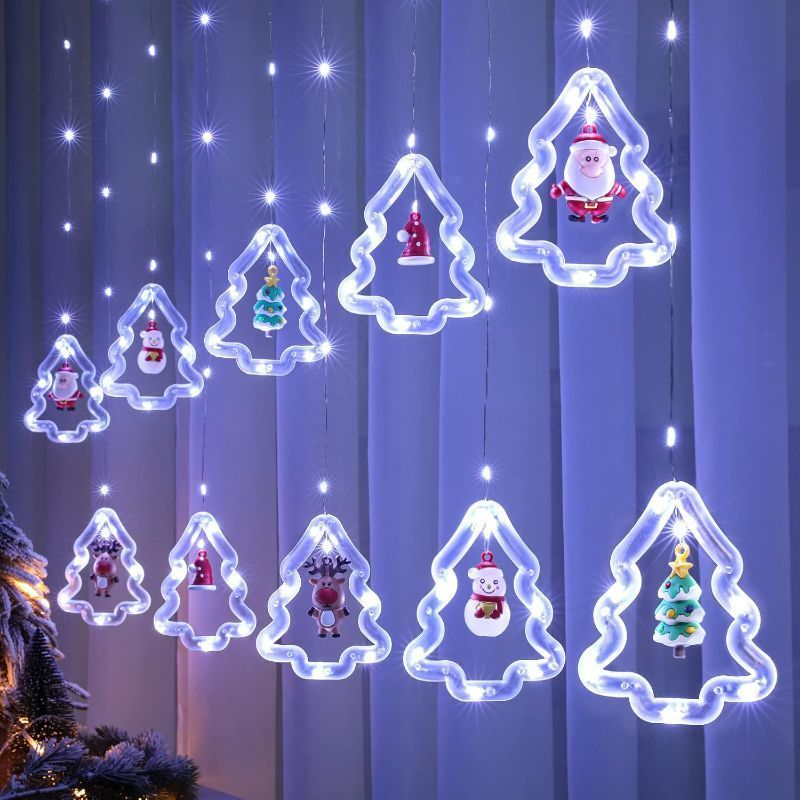 Photo 1 of Christmas Window Lights - Lighted Xmas Window Decorations - Tree Shape Ring Light with Ornament Curtain Light Indoor - USB Novelty String Hanging Lights for Christmas Home Bedroom Decor