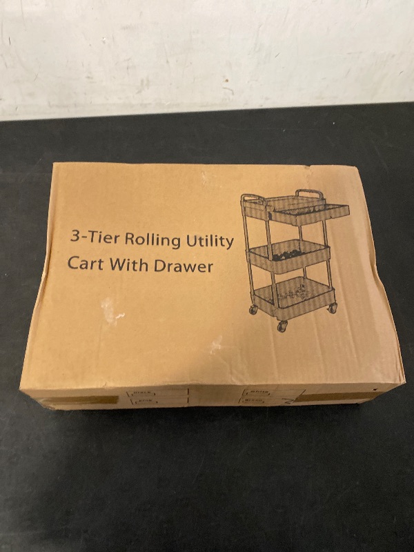 Photo 1 of 3-Tier Rolling Utility Cart with Drawer,Multifunctional Storage Organizer with Plastic Shelf & Metal Wheel,Storage Cart for Kitchen,Bathroom,Living Room,Office,Green