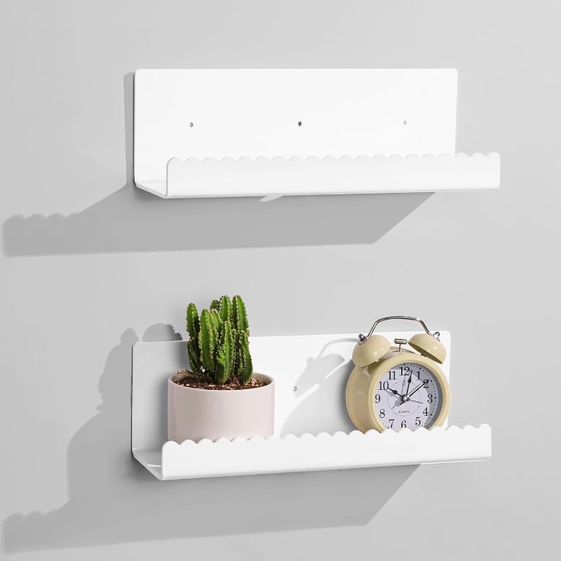 Photo 1 of 2 Pack Acrylic Wall Floating Shelves, White Adhesive Organizer, 11.8“ Acrylic Floating Bookshelves, Wall Display Shelve for Bedroom, Gaming Room, Living Room, Bathroom, Office