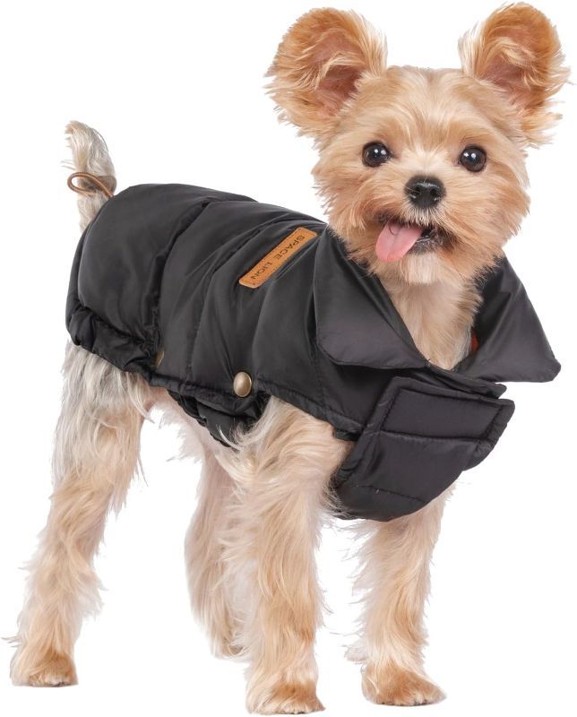 Photo 1 of (Black, Size 08 XS) SPACE LION Dog Puffer Jacket, Down Winter Coat, Durable Outdoor Coat for Cold and Windy Conditions, Lightweight & Adjustable Fit Coats for Small & Medium Dogs,