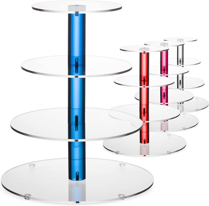 View 1 of 4-Tier Acrylic Cupcake Stand for 36 Cupcakes, Cupcake Tower Made with Finest Food Grade Acrylic, Cupcake Holder Designed with Glassy Stem for Modern Cupcake Display, for Wedding & Party (Blue)