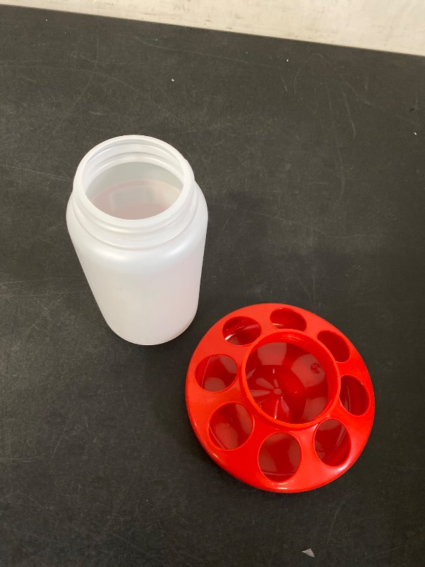 Photo 1 of Automatic Poultry Feeder Small, Waste Free Chicken Feeder Jar, Baby Chick Feeder for Birds Pigeon Quail 1 Quart (Red and White)