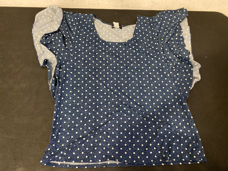 View 2 of 2X Women's Angel-Sleeve Top Denim Dot