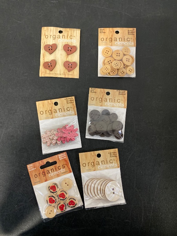 Photo 1 of 559023131 Organic Elements Assorted Round and Shaped Buttons for Crafts and Sewing, 1/2" to 1-3/8", Multicolor, 67 Pieces
