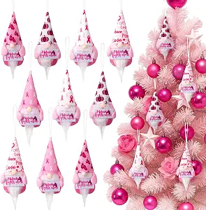 Photo 1 of 20 Pcs Breast Cancer Christmas Ornaments for Tree Pink Ribbon Inspirational Nobody Fights Alone Plush Gnomes for Woman Home Xmas Tree Hanging Decoration Hope Encouragement Care Gifts