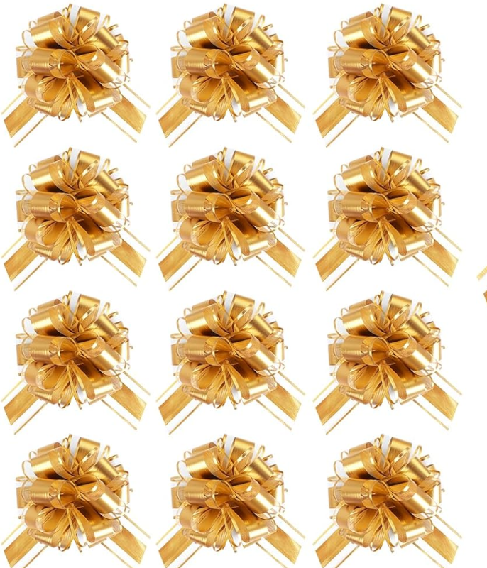 Photo 1 of 12 PCS 6 Inch Large Pull Bows,Gold Bow for Gift Wrapping,Party Gift Wedding Ribbon Bows for Wrapping Boxes or Flower Decorations,Perfect for Christmas Valentine's Day Decoration Bow Gold