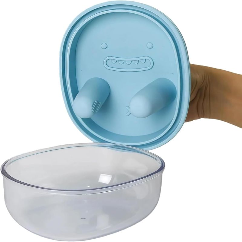 Photo 1 of 2-in-1 No-Mess Snack Container,Lid Comes with Fingertip Cover,Reusable Leak Proof Portable Food Storage Silicone Lid, Keep Hands Clean,for Travel, Camping,Outdoor (Blue)