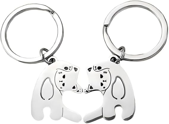 Photo 1 of 2 PCS Cat Couples Keychain Cute Stainless Steel Animals Keyring Gifts Backpack Car Keys Accessories Heart Charm