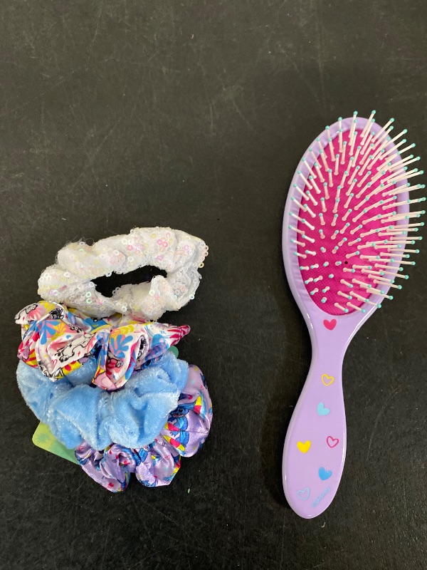 Photo 1 of Lilo & Stitch Hair Accessory 5 Pcs Set - 1 Regular 9 inch Stitch Hairbrush & 4 Scrunchies - Detangling Brush - Elastic Hair Ties Ropes for Girls, Ages 3+