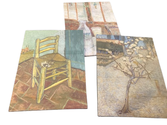 Photo 1 of Art 3 Panels Canvas Prints of Vincent Van Gogh Paintings Reproduction Starry Night Over the Rhone Cafe Terrace at Night Canvas Wall Art for Living Room Home Office Decor