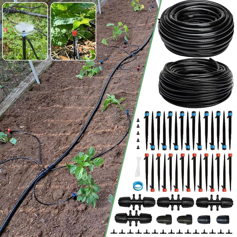 Photo 1 of 240FT Drip Irrigation System Kit, Automatic Garden Watering System for Plant, Greenhouse, Yard, Lawn, with 1/2 inch 1/4 inch Irrigation Tubing Hose and Accessories