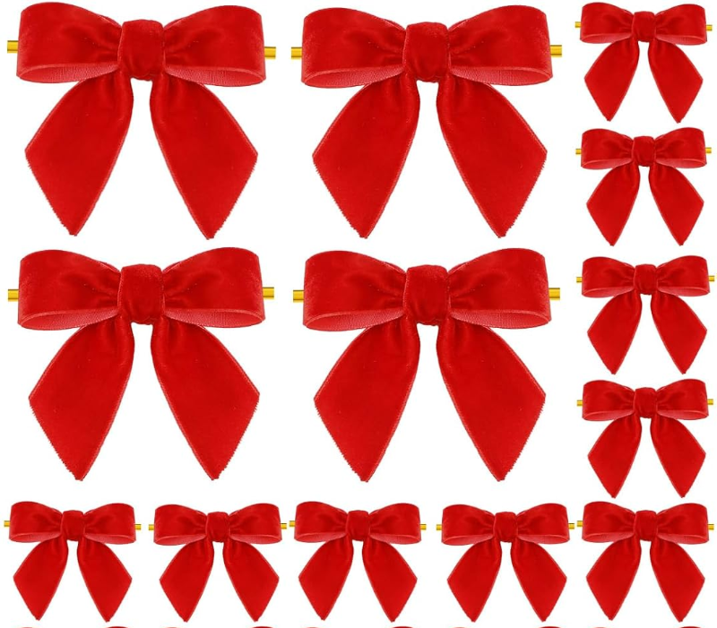 Photo 1 of 12 pcs. Red Velvet Outdoor Christmas Bow