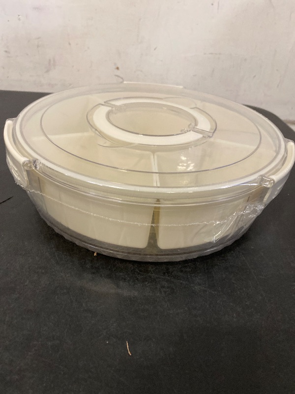 Photo 1 of Dried Fruit Plate Appetizer Serving Tray Kitchen Sealable Container Snack Plates Round Compartment Box for Candy Cupcake Home