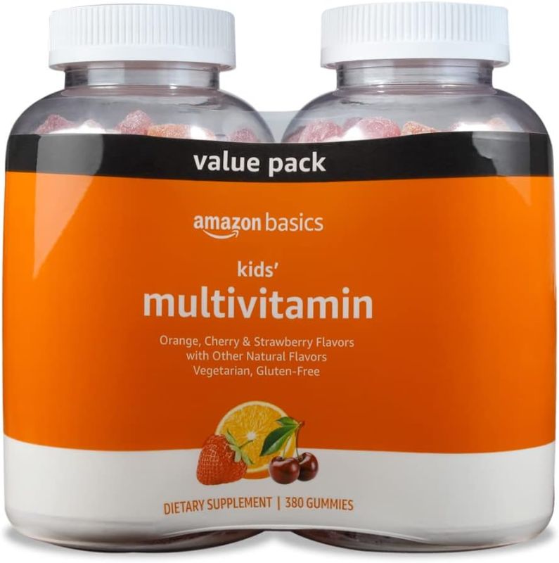 Photo 1 of Amazon Basics Kids' Multivitamin Gummies, Cherry, Strawberry & Orange Flavors, 380 Count, 2 Packs of 190