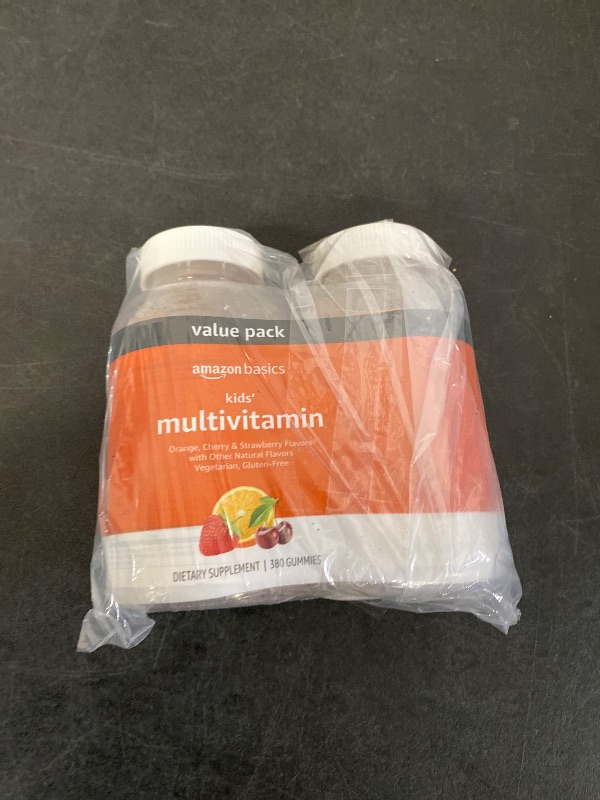 Photo 1 of Amazon Basics Kids' Multivitamin Gummies, Cherry, Strawberry & Orange Flavors, 380 Count, 2 Packs of 190