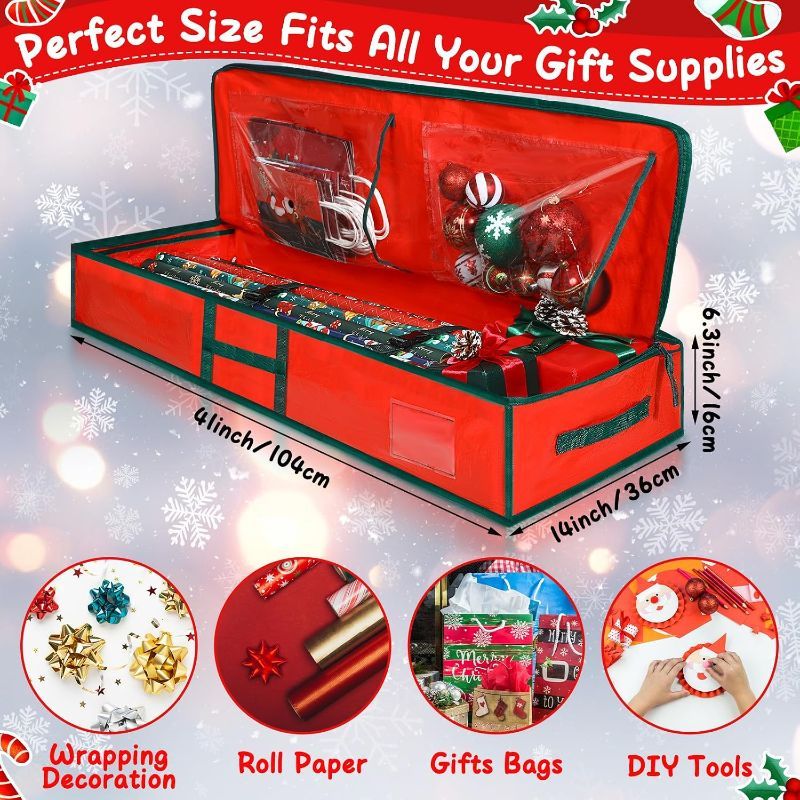 Photo 1 of Christmas Underbed Wrapping Paper Organizers Storage Gift Wrap Container Xmas Holiday Tear Proof Storage Bag with Interior Pockets, Hold up to 20 Rolls, 41 W x 14 D x 6 H (Red)