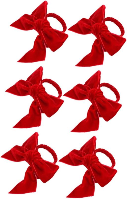 Photo 1 of 6pcs Red Bowknot Napkin Rings Lint Material Holiday Napkin Holder for Wedding Party Banquet Table Decor Secure Serviette Ring with Non-Slip Design for Festival Dining | Missing 2