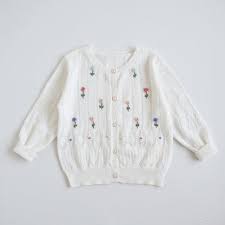 Photo 1 of 2T-6T Hand-Embroidered Cotton Cardigan Ivory