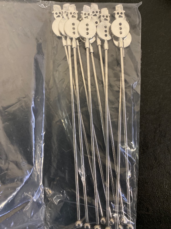 View 2 of 10 Pcs Winter Snowman Drink Stirrers Stainless Steel Christmas Coffee Stirrers Metal Reusable Swizzle Sticks Snowman Cocktail Stir Stick Chocolate Hot Cocoa Supplies for Winter Party Decor