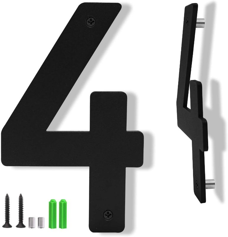 Photo 1 of 4 Inch Black Aluminum Letters, Floating House Address Numbers for Outside, Modern Metal Door Numbers Letters, Metal House Address Letter and Number for Home Office Apartment (4)