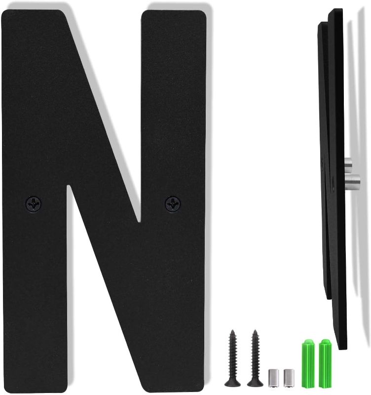 Photo 1 of 4 Inch Black Aluminum Letters, Floating House Address Numbers for Outside, Modern Metal Door Numbers Letters, Metal House Address Letter and Number for Home Office Apartment (N)