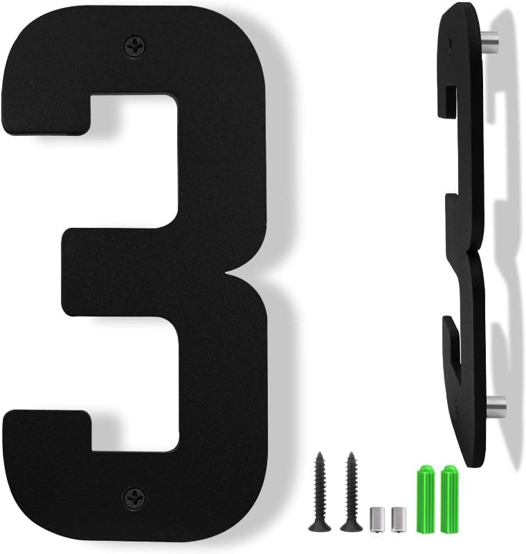 Photo 1 of 4 Inch Black Aluminum Letters, Floating House Address Numbers for Outside, Modern Metal Door Numbers Letters, Metal House Address Letter and Number for Home Office Apartment (3)