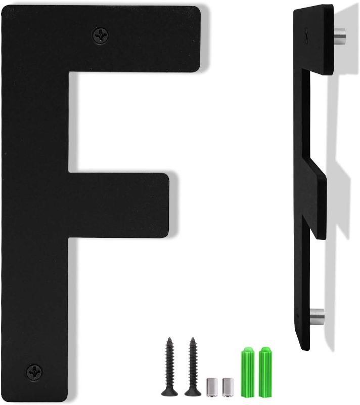 Photo 1 of 4 Inch Black Aluminum Letters, Floating House Address Numbers for Outside, Modern Metal Door Numbers Letters, Metal House Address Letter and Number for Home Office Apartment (F)