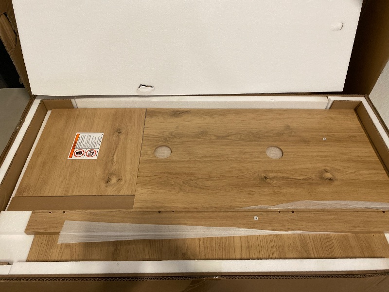 View 2 of Box 2/2 Only | Modern Fluted Fireplace TV Stand with 36" Electric Fireplace for 80 Inch TV, 31" Tall Entertainment Center with 2 Drawers and Adjustable Shelves, Wood Media Console for Living Room, Natural | MISSING BOX 1