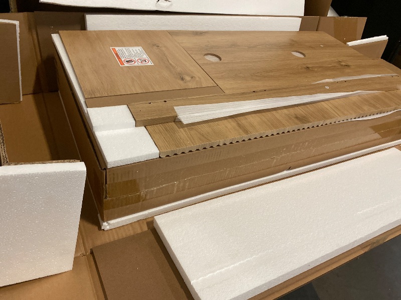 View 3 of Box 2/2 Only | Modern Fluted Fireplace TV Stand with 36" Electric Fireplace for 80 Inch TV, 31" Tall Entertainment Center with 2 Drawers and Adjustable Shelves, Wood Media Console for Living Room, Natural | MISSING BOX 1
