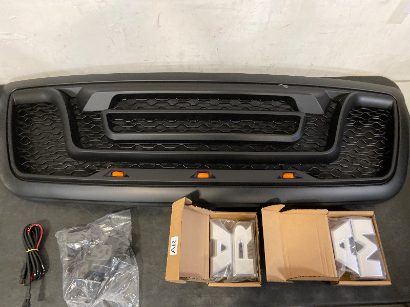 Photo 1 of Grille, Compatible with 2009-2012 Dodge Ram 1500, Plastic Front Bumper Upper Grill Grid Replacement Guard with Signal Lights, Matte Black