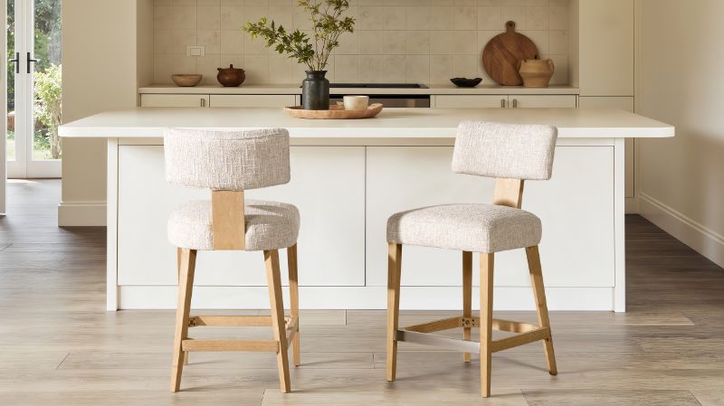 View 1 of Bar Stools Set of 2, 25.6 Counter Height Bar Stools with Wood Legs, Upholstered Modern Kitchen Barstools for Kitchen Island Dining Room Bar, Beige | Clerk opened Sealed product