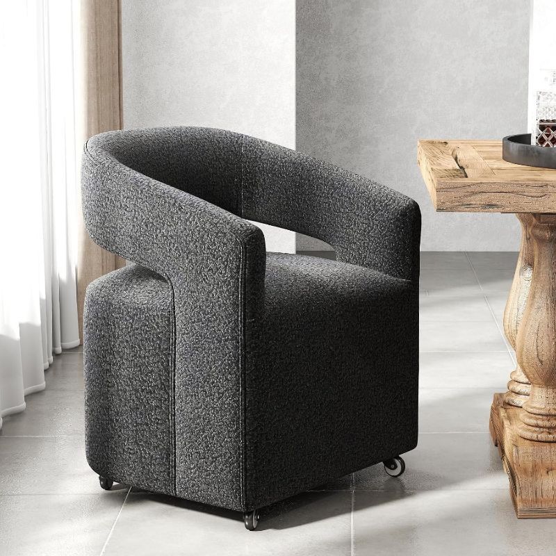 Photo 1 of Modern Upholstered Dining Chair with Swivel Casters - Set of 1 - Sherpa Barrel Back Accent Side Chair - Contemporary Vanity Chair Desk Chair for Dining Room Living Room, Black