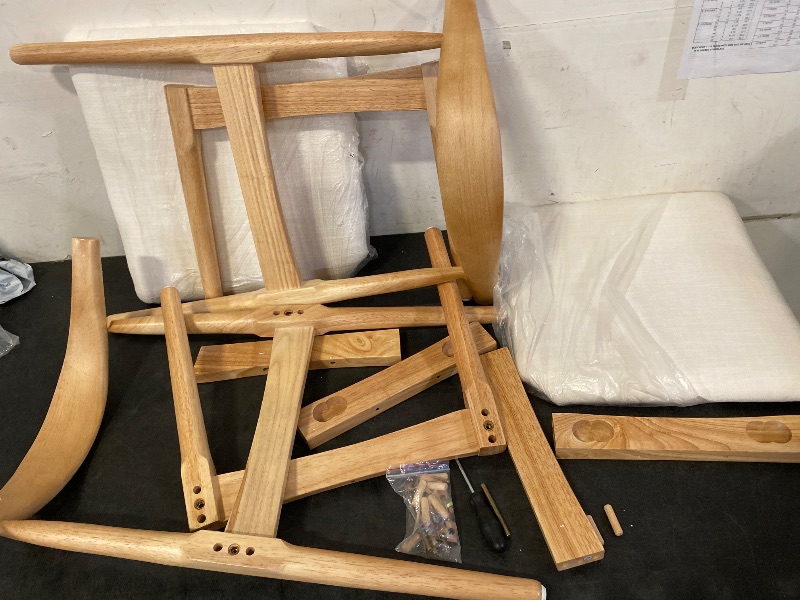 Photo 1 of Wood Dining Chairs Set of 2 Fabric Kitchen Chairs with Linen Cushion and Barrel Backs Mid Century Modern Dining Room Chairs, Natural Wood