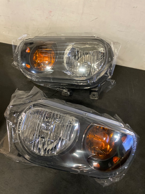 Photo 1 of Halogen Headlight Assembly compatible with Dodge Challenger 2008-2014, Halogen Headlamps Black Housing Amber Reflector Driver & Passenger Side, 1 Pair