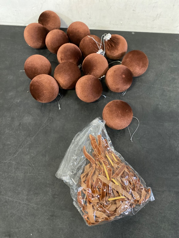 Photo 1 of 15 Pcs Velvet Christmas Balls Bulk Flocked Christmas Tree Ball Ornaments Plastic Xmas Decorative Hanging Ornaments(Brown,3.15 Inch)