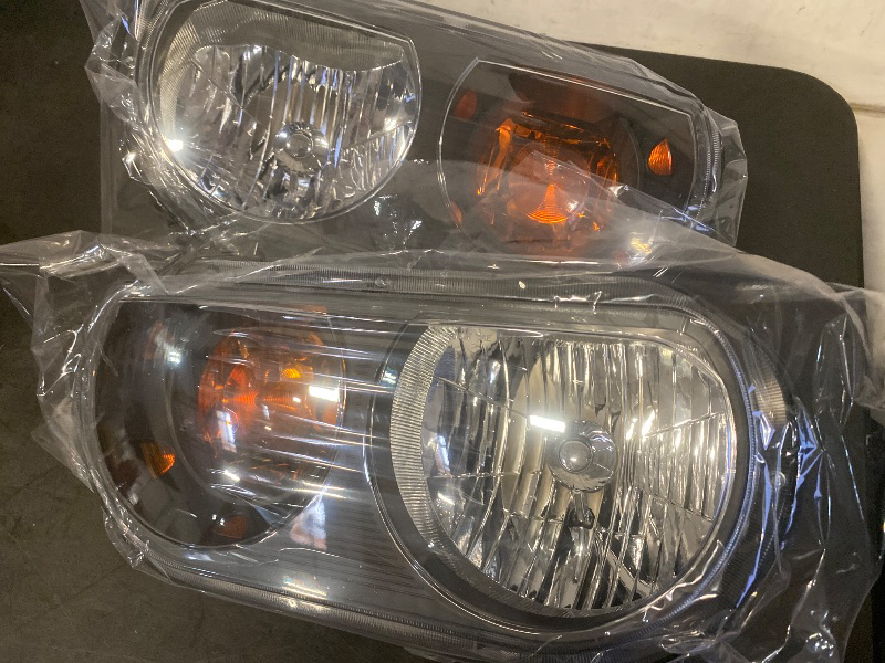 Photo 1 of Headlight Assembly compatible with Dodge Challenger 2008-2014, Halogen Headlamps Black Housing Amber Reflector Driver & Passenger Side, 1 Pair