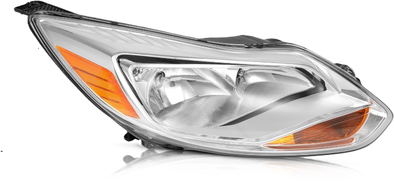 Photo 1 of Headlight Assembly Right w/Bulbs Compatible with 2012-2014 Ford Focus 4-Door Halogen Front Headlamp Light Clear Lens + Chrome Housing Passenger Side Replacement for FO2503298
