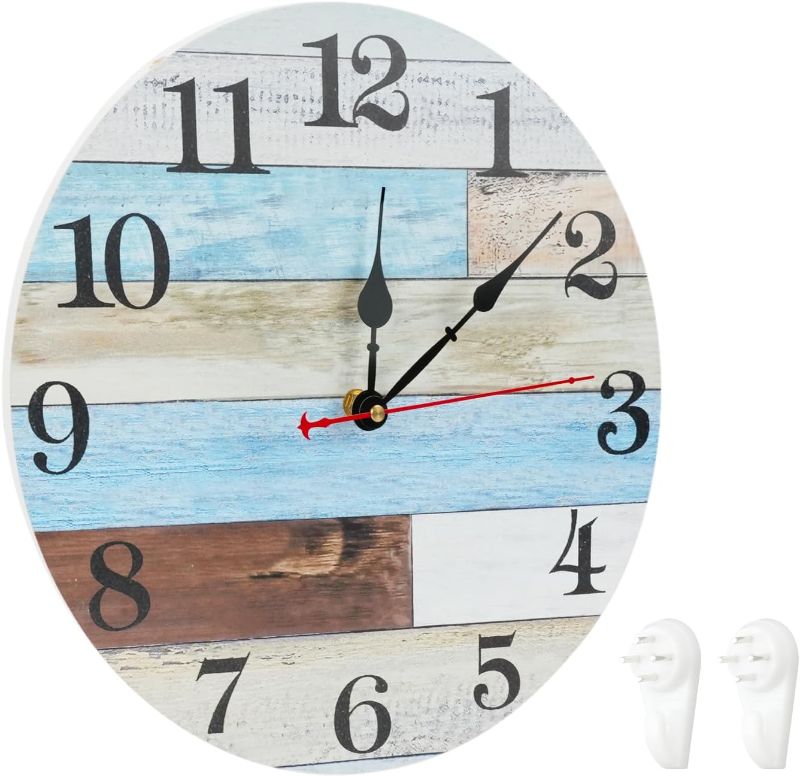 Photo 1 of 12.8 Inch Wooden Wall Clock, Silent Non Ticking Wall Clock Battery Operated, Decorative Rustic Clocks for Kitchen, Bathroom, Bedroom, Living Room