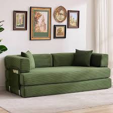 Photo 1 of Garvee Convertible Sleeper Sofa Bed, 78.8" Floor Sofa Bed, 5-in-1 Folding Mattress Couch Loveseat with Fixed-Shape Frame, Pillow, Corduroy Fabric for Living Room Bedroom Lounge, Green