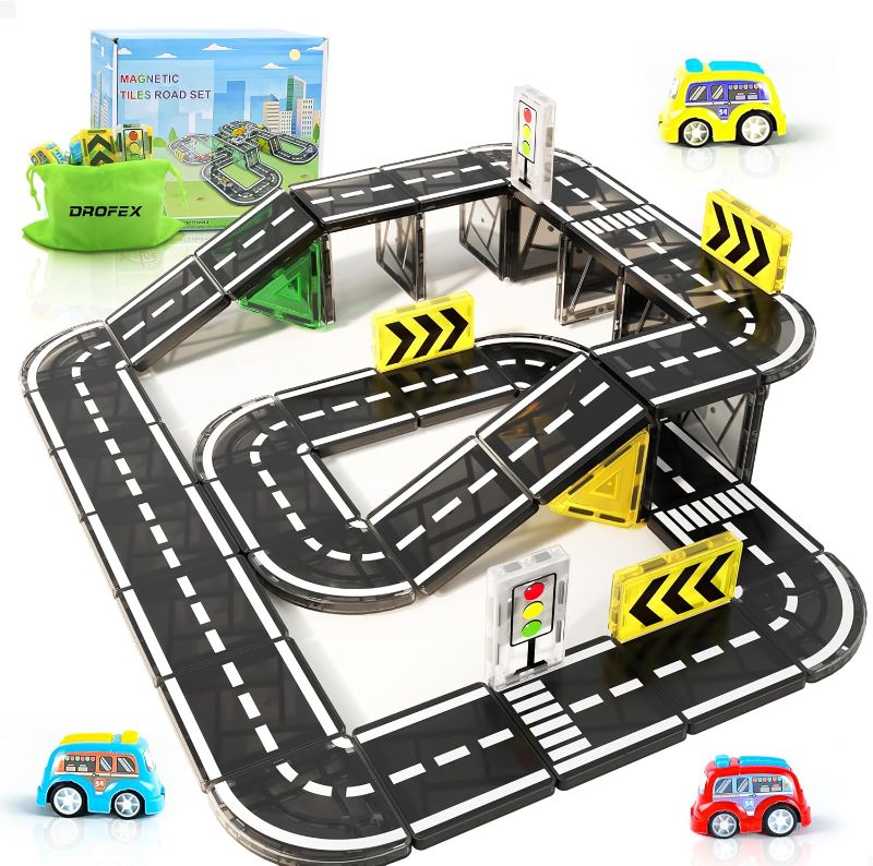 Photo 1 of 42pcs Magnetic Tiles Road, Magnetic Building Blocks City Construction Toys for 3+Year Old Boys Girls, Kids Montessori Toys for Toddler, STEM Learning Gifts