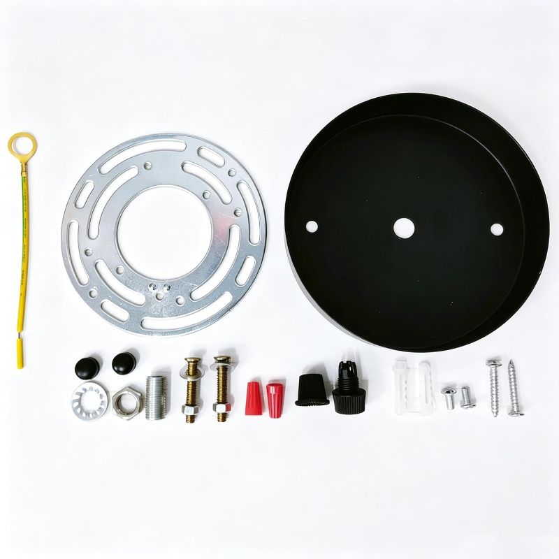 Photo 1 of 4.72 Inches Ceiling Canopy Light Kit Ceiling Plate Cover 3 Holes with Hardwares and Universal Light Circle Crossbar Plate for Pendant Lighting or Chandelier- Black 12cm
